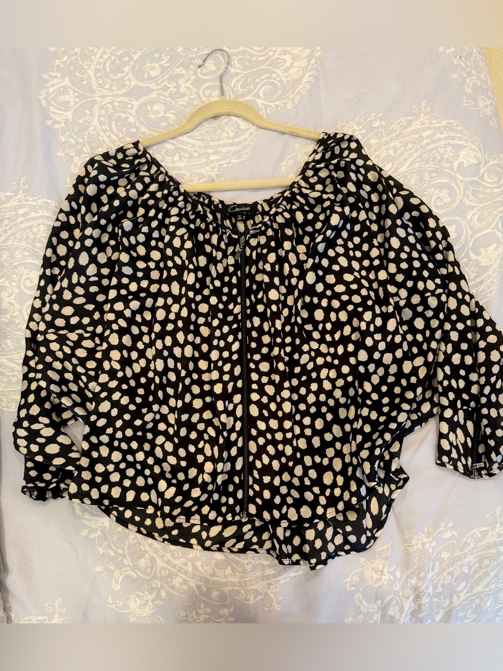 Cecico Black Blouse with Cream Dot Print
